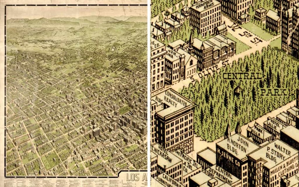3d Old Map of Los Angeles from 1909 by Birdseye View Publishing