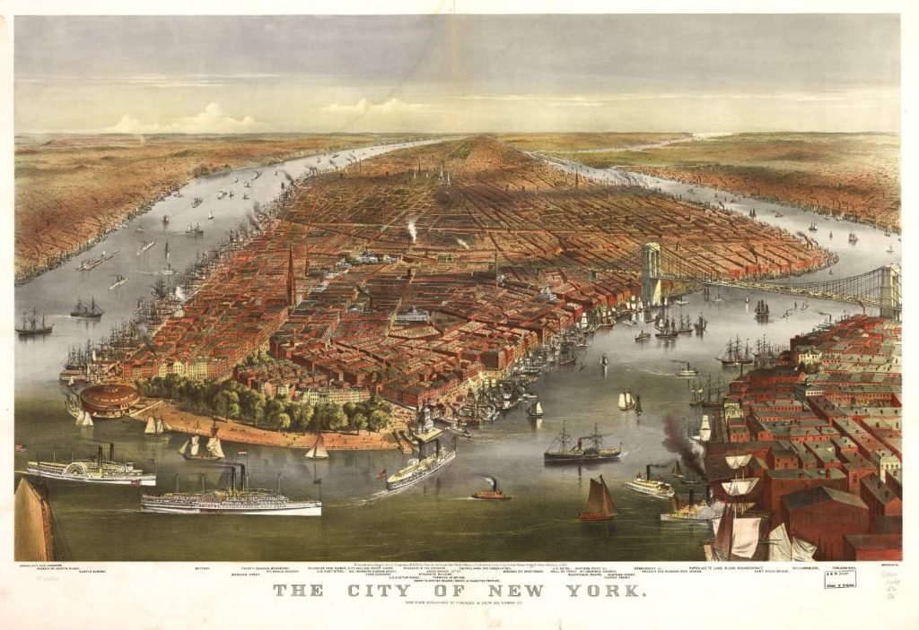 Old Map of New York City - Currier and Ives 1870