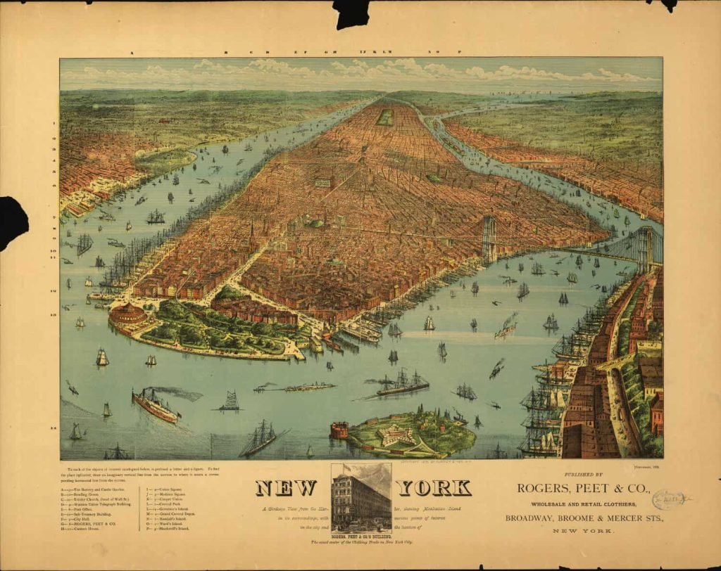 Old Map of New York City - Rogers Peet and Co 1879